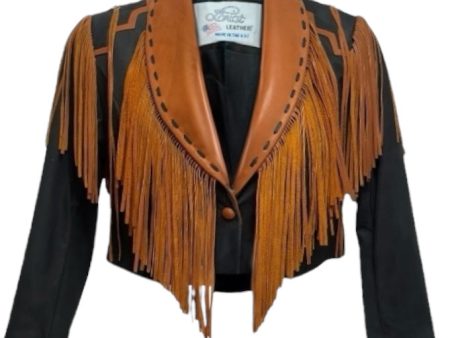 Vintage Fringe Leather Jacket By Lariat Leather In Black & Brown, Size: M For Sale