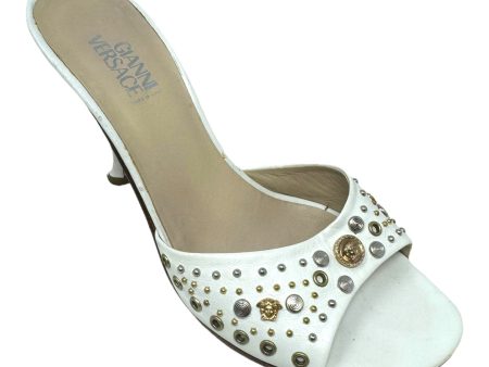 Vintage Medusa Logo Studded Mule Sandals Luxury Designer By Versace In White, Size: US 6 IT 36 Online