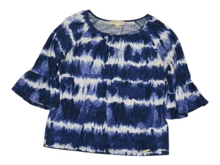 Top 3 4 Sleeve Designer By Michael Kors In Blue & White, Size:M on Sale