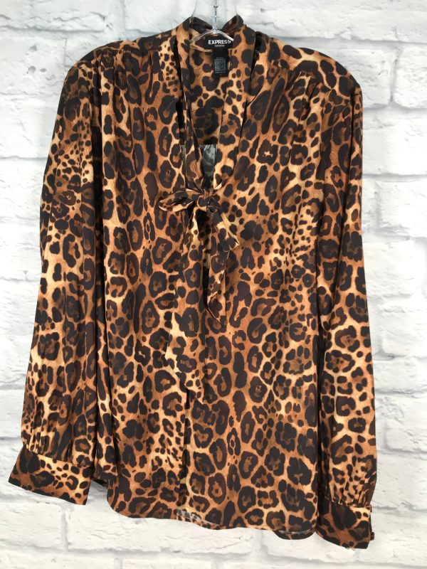 Blouse Long Sleeve By Express In Animal Print, Size: Xl Cheap